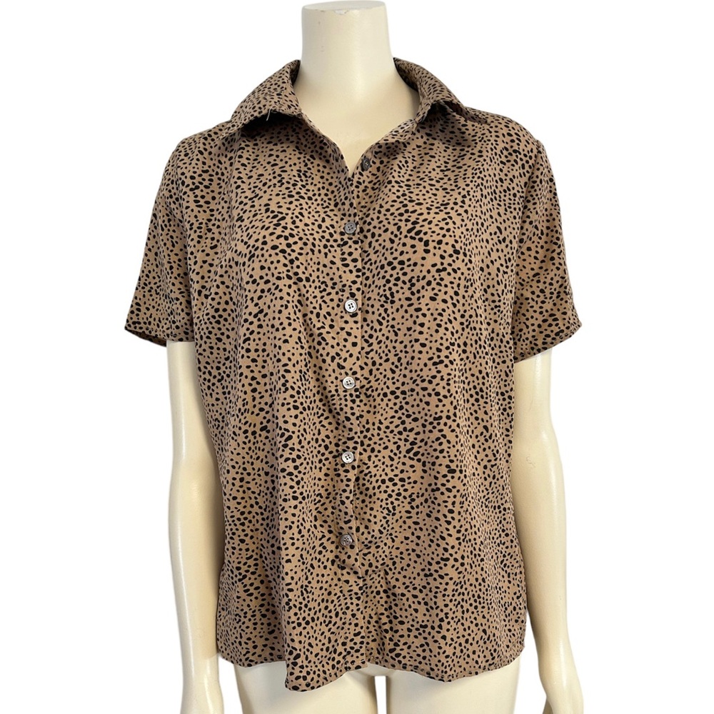 Foreveve 21 Cheetah Animal Print Button Shirt Womens Large Brown Black.‎